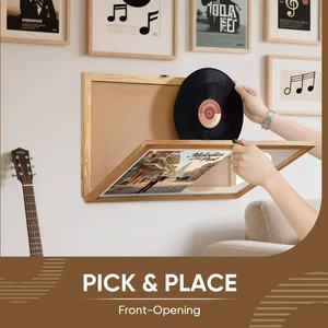 Étagère murale en bois pour disques vinyles, avec ouverture frontale, pour le rangement des CD et des magazines dans le salon ou la chambre. - Product Image 1