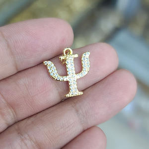 CZ8502 18K chapado en oro CZ Micro Pave Psi letra encanto colgante, letra griega inicial alfabeto escritura Psi joyería encanto colgante - Product Image 2