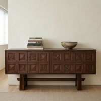 Commode en bois massif de style rétro moderne, design Mid-Century, meuble de rangement pour salon, chambre, cuisine, avec tiroirs, style antique.