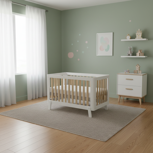 Cuna Moderna Minimalista de Alta Calidad en Color Blanco, Ecológica, Duradera, de Madera de Teca Sólida para Dormitorio y Sala de Estar - Product Image 2