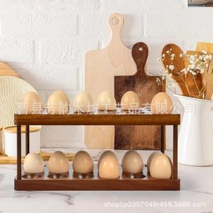 Double Layer Wooden Egg Storage Rack Large Capacity <b>Kitchen</b> Countertop Organizer For Eggs And Duck Eggs - Product Image 1