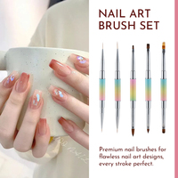 Ensemble de 5 pinceaux à ongles professionnels à double extrémité, poils en nylon haute densité, non pelucheux, plats et ronds, pour salon de manucure