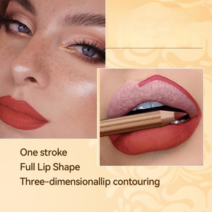 Creamy Matte Lip <b>Liner</b> Custom Logo Highly-Pigmented Pencil Waterproof LongWear Brown Lip <b>Liner</b> with Blending Brush - Product Image 2