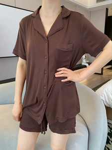 Damen Sommer Kurzarm-Pyjama Schlafanzug mit Paspelierung Maßgefertigte Modal-Pyjamas Loungewear Damen-<span class=keywords><strong>Sets</strong></span> Nachtwäsche Damen-Nachthemd - Product Image 3