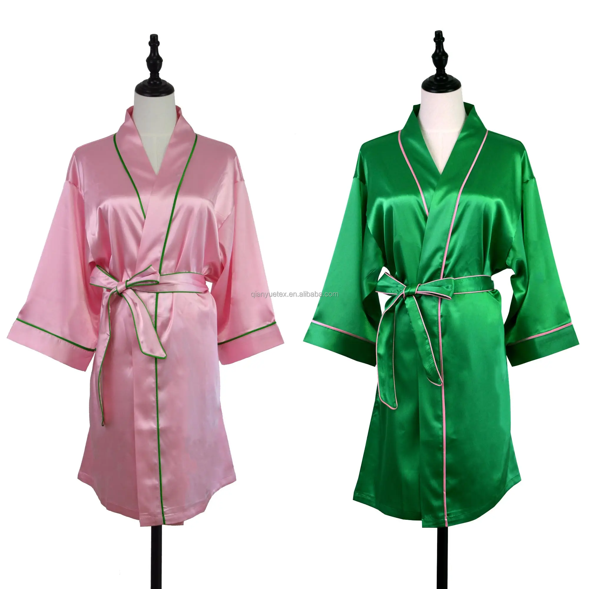 Wholesale and Custom Design High Quality with Piping and Pocket for Women Silk Satin Kimono Robes