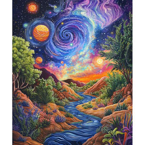 Kit de Pintura por Números de Paisajes Naturales de Cielo Estrellado y Río, Pintura Acrílica, Arte Mural con Pinceles Completos, Decoración del Hogar - Product Image 2