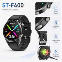 Jam Tangan Pintar ST F400 Sport Unisex Pelacak Kebugaran Pemantau Tidur Kompas Tali Logam IP67 Layar Sentuh Penuh Pengisian Daya Cepat