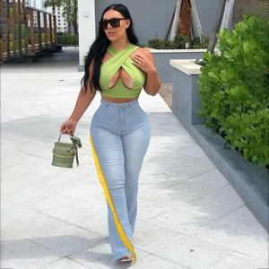 <span class=keywords><strong>Jegging</strong></span> en denim vieilli à taille haute pour femmes, jean skinny extensible déchiré de grande taille avec décoration de trou respirant - Product Image 2