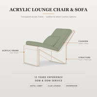 Fauteuil lounge en acrylique moderne, chaise d'appoint de loisirs, cadre transparent ambré, coussin en lin, forme en L, écologique, pour hall d'hôtel