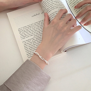 <span class=keywords><strong>Collier</strong></span> double couche torsadé en argent écrasé <span class=keywords><strong>et</strong></span> perles brillantes Boho Minimalist Vintage Elegant Delicacy Jewelry Sets for Women - Product Image 2