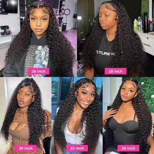 Peluca de Cabello Largo y Rizado con Flequillo, 13*6, con Frente de Encaje Transparente, Hecha a Mano, con Pequeños Rizos, 120% de Densidad, <span class=keywords><strong>Fibra</strong></span> de Alta Temperatura - Product Image 5