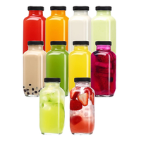 Vente en gros de bouteilles de jus en verre borosilicate carrées de 500 ml/16 oz avec bouchon à vis, réutilisables, avec impression à l'écran