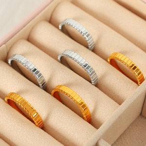 French Retro <b>Titanium</b> Steel Gear <b>Ring</b> Geometric Design Unisex Jewelry Gift 18k Gold Band Simple Colorfast High End - Product Image 1