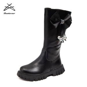 Nouvelles <span class=keywords><strong>Bottes</strong></span> Hautes pour Filles 2022, Mode Bébé Automne Hiver, Chaussures pour Enfants en <span class=keywords><strong>Cuir</strong></span> PU, Longueur Genou, Nœud Papillon Perlé, Style Doux - Product Image 6