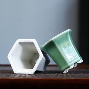 Pot de fleurs en céramique d'argile violette - Pot hexagonal à ouverture large, pot de la taille d'une paume, <span class=keywords><strong>mini</strong></span> <span class=keywords><strong>plantes</strong></span> <span class=keywords><strong>succulentes</strong></span>, <span class=keywords><strong>plantes</strong></span> en pot pour table - Product Image 1