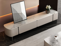 Ensemble de meubles TV en bois de style minimaliste moderne pour salon, rangement écologique, comptoir en ardoise brillant, corps de meuble laqué