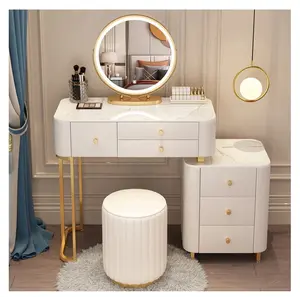 Lüks modern makyaj masası yatak odası için makyaj soyunma tablo ile beyaz led ayna vanity yatak odası mobilyası