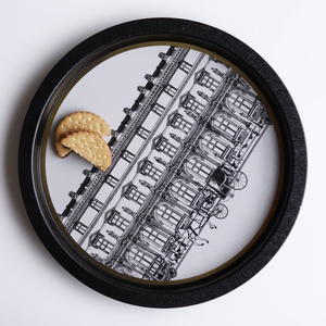 Vintage Cityscapes Illustration Metal <b>Tray</b> 315mm Ø Rattan Steel Stainless Steel <b>Mirror</b> <b>Tray</b> for Food Serving Decorative Feature - Product Image 2