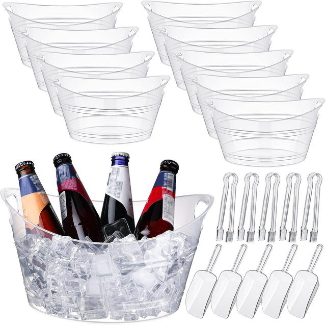 Sinowin SW-IB01 Logo Customized Party Drink Transparent Wine Cooler Beer Plastic 4L Double Layer Durable Ice Bucket