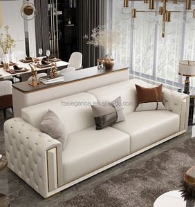 Juego de Sofás Chesterfield de Lujo, Cuero Genuino, Muebles para Sala de Estar, Diseño Nórdico Grande, Madera Clásica, Estilo Árabe - Product Image 3