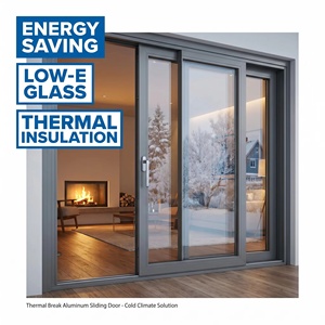 Puerta Corredera de Aluminio con Rotura de Puente Térmico de Bajo Consumo Energético, Puerta de Patio con Doble Acristalamiento Low-E para Proyectos de Viviendas en Climas Fríos - Product Image 1