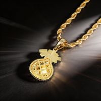 Nouveau Collier Pendentif Chaîne Sac à Monnaie Dollar Américain en Cuivre Plaqué Or et Zirconium, Accessoires Hip-hop Transfrontaliers