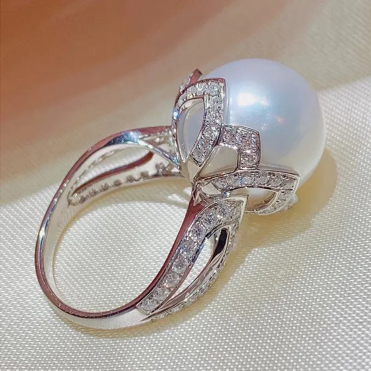CAOSHI Trendy Luxury Simulated Pearl Finger Ring for Women Elegant Engagement Wedding 925 Silver Color Rings
