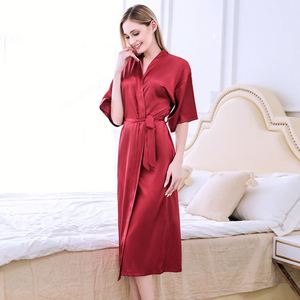 WanBao Loungewear de manga larga de punto térmico señoras blanco Kimono Albornoz con cinturón todas las estaciones - Product Image 3