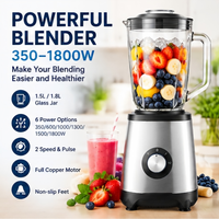 Nouveau Mixeur de Table Électrique Automatique 350-1800W à 5 Vitesses, Bol en Verre 1,5L, Boîtier en Acier Inoxydable, pour Smoothies et Préparations Légères