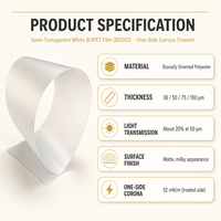 Film BOPET blanc semi-transparent (BSD02) - Grade mat diffuseur pour caissons lumineux publicitaires, enseignes rétroéclairées et films pour vitrines de magasins