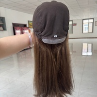 Perruque en soie pleine main de qualité médicale couleur tendance, marron balayage avec base en silicone, sans colle, respirante, pour l'alopécie