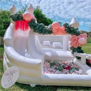 Белый надувной замок для дня рождения, Свадебный надувной батут с горкой и шариком, коммерческий надувной дом - Product Image 3