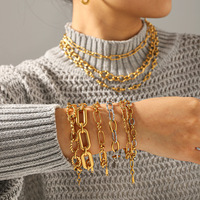 Ensemble collier et bracelet chaîne bicolore fait main en acier inoxydable 316L plaqué or PVD 18K, étanche, toutes occasions, vente en gros