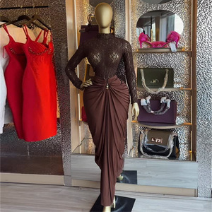 Ensemble <span class=keywords><strong>deux</strong></span> <span class=keywords><strong>pièces</strong></span> pour femmes 2026, haut en <span class=keywords><strong>dentelle</strong></span> à manches longues et jupe, tendance africaine, vêtements décontractés grande taille - Product Image 3