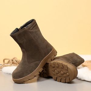Bottes de neige pour hommes, couleur kaki, talon moyen, couleur unie, chaudes, pour l'hiver, pour l'extérieur - Product Image 4