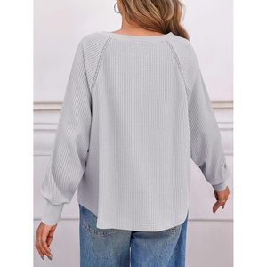 Suéter tipo túnica de punto gofrado de manga larga extragrande para mujer, cuello en V, informal, suave, para todas las estaciones - Product Image 4