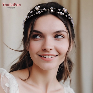 YouLaPan HP36 Chaîne <span class=keywords><strong>de</strong></span> tête exquise faite à la main <span class=keywords><strong>avec</strong></span> perles – <span class=keywords><strong>Couronne</strong></span> florale <span class=keywords><strong>de</strong></span> mariée adaptée aux mariages et aux coiffures quotidiennes - Product Image 5