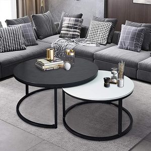 Modern Luxury <b>White</b> Marble Coffee Accent <b>Table</b> <b>Round</b> New Living Room Set With Iron Black Adjustable Wooden Material - Product Image 3
