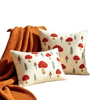 Housse de coussin rectangulaire en polyester style américain, broderie champignon feuille d'érable, 12x20 pouces