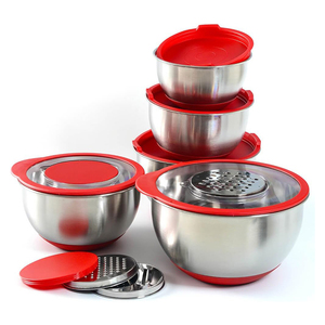 Juego de Tazones para Mezclar Personalizados, Antideslizantes, de Acero Inoxidable, con Tapa y Rallador, para Catering, Camping, Modernos - Product Image 1