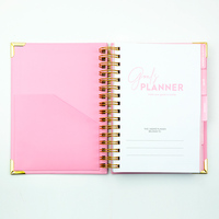 Agenda/Journal/Notebook A5 personnalisé à couverture rigide rose, spirale, non daté, pour objectifs quotidiens et hebdomadaires, marque privée