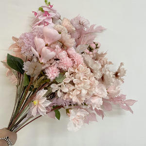 LO-665 Prix d'usine en gros, fleurs artificielles en soie rose romantiques pour la décoration de mariage, pour les centres de table - Product Image 1