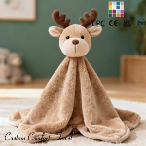 Serviette de confort en peluche marron mignon <span class=keywords><strong>renne</strong></span> pour bébés et enfants, couverture douce en forme d'animal en peluche - Product Image 1