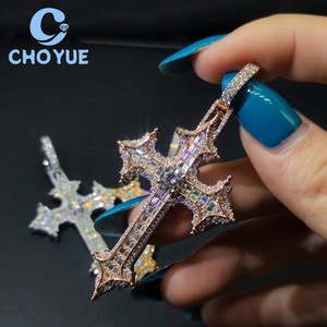 Top Quality 925 Sterling <b>Silver</b> Moissanite Cross Pendant Round Cut Hip Hop <b>Charm</b> for Men Women Pass Diamond Tester with GRA - Product Image 4