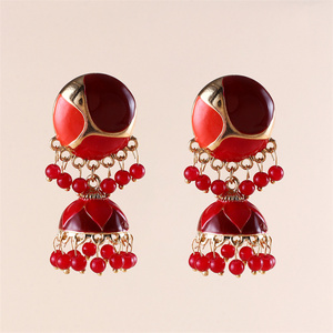 工場卸売エスニックスタイルヴィンテージアンティークゴールド合金彫刻ビーズタッセルインドジュムカイヤリングジュエリー - Product Image 2