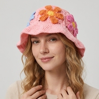 Chapeau bob en crochet fait main pour la plage, avec patch coloré sur commande, motif floral de voyage, bonnet tricoté