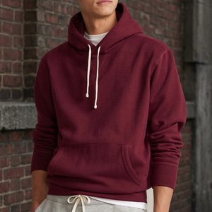 Sweat-shirt à capuche bordeaux pour homme, 100% coton molletonné, coupe classique, couleur unie, vêtement décontracté pour l'automne - Product Image 3
