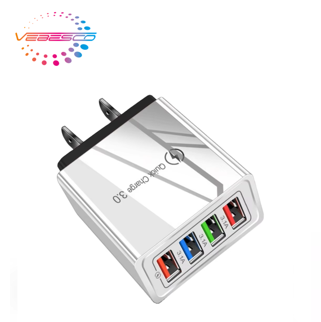 4-Port USB Charger Adapter Fast Charging Wall Charger for Mobile Phones Compatible QC 3.0 QC2.0 PD3.1 EU US Plug for Home
