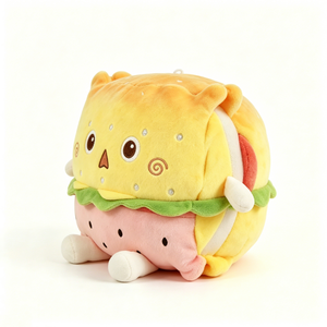 Peluche personnalisée en forme de burger brodée de points scintillants, peluche ours hamburger avec pain au sésame, poupée en peluche multi-couches en forme de burger avec laitue et jambon - Product Image 4