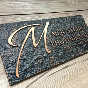 Custom Outdoor Brushed Glod Engraved Brass Doorplate Decorative 3D Embossed Aluminum Plaque Sign